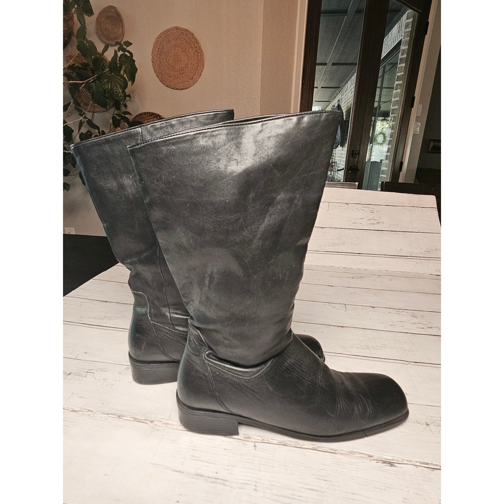 Naturalizer Navy Leather Square Toe Mid Calf Boots 10M Brazil